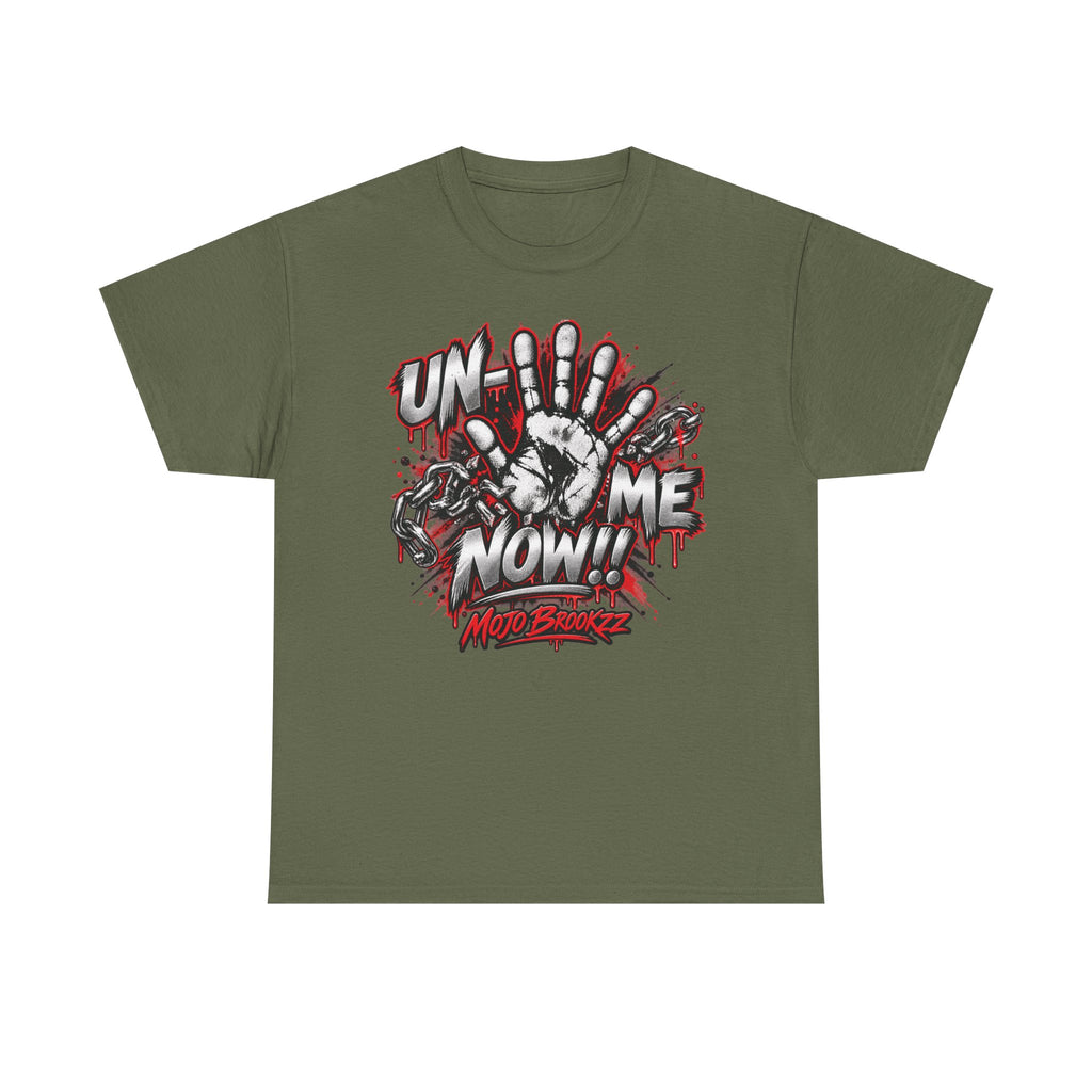 Unmute Me Now graphic tee | handprint, graffiti horror text