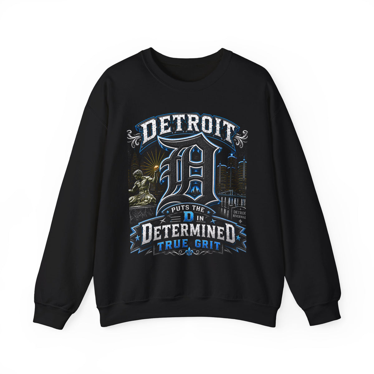 Detroit Determined True Grit crewneck sweatshirt | City skyline D emblem