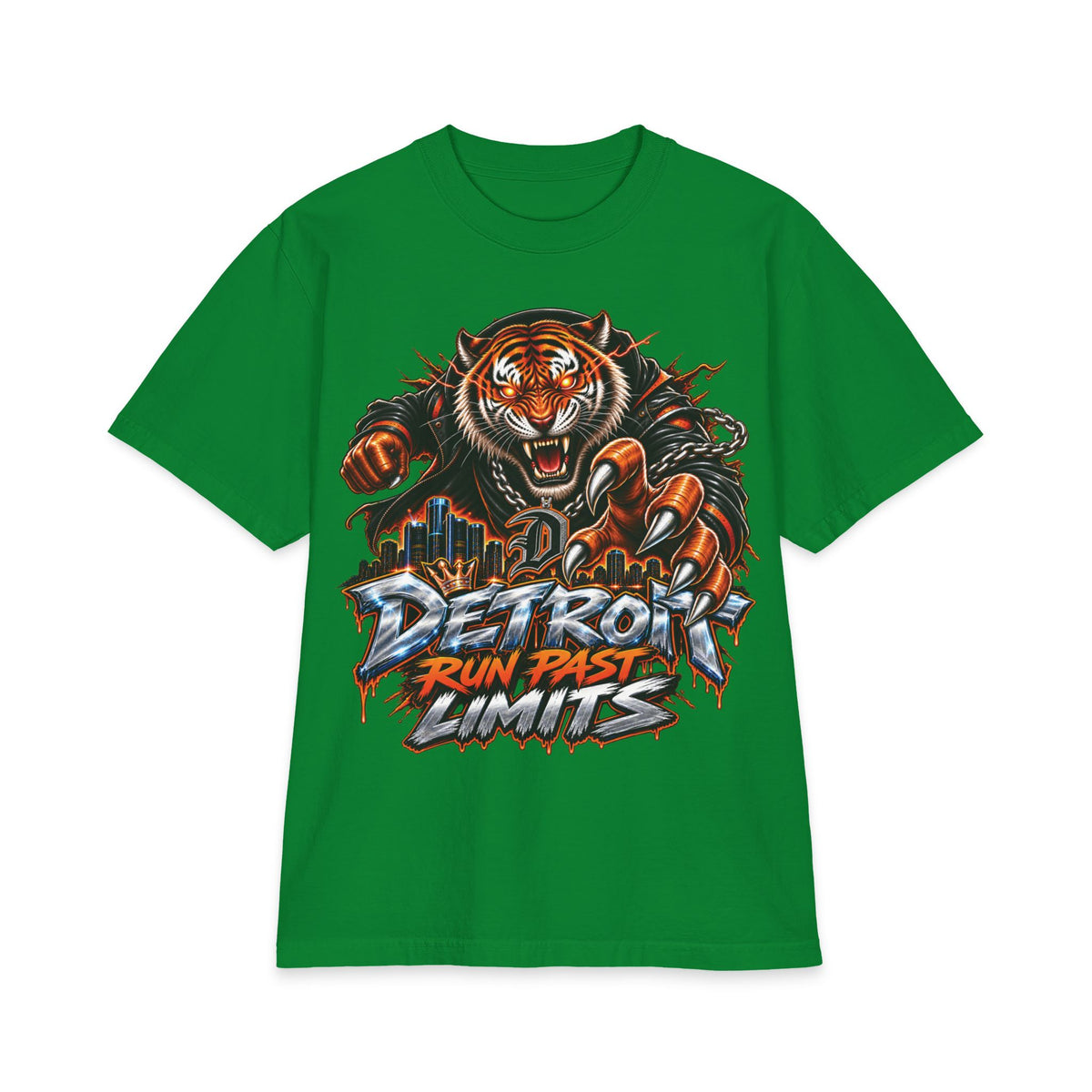 Detroit Run Past Limits T-Shirt | Tiger City Skyline Graphic