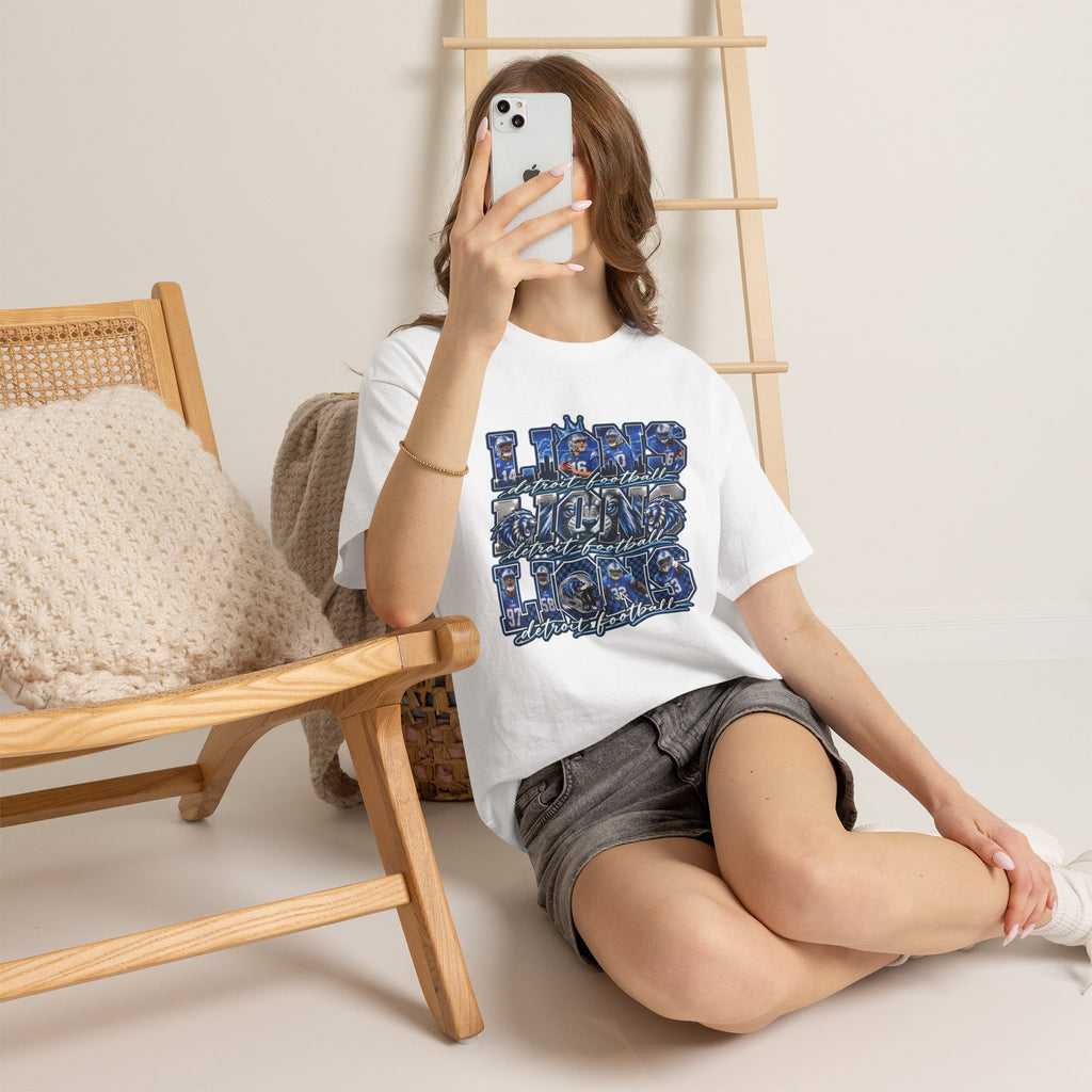Lions Football Typography Tee | Blue Vintage Grunge Stadium Design