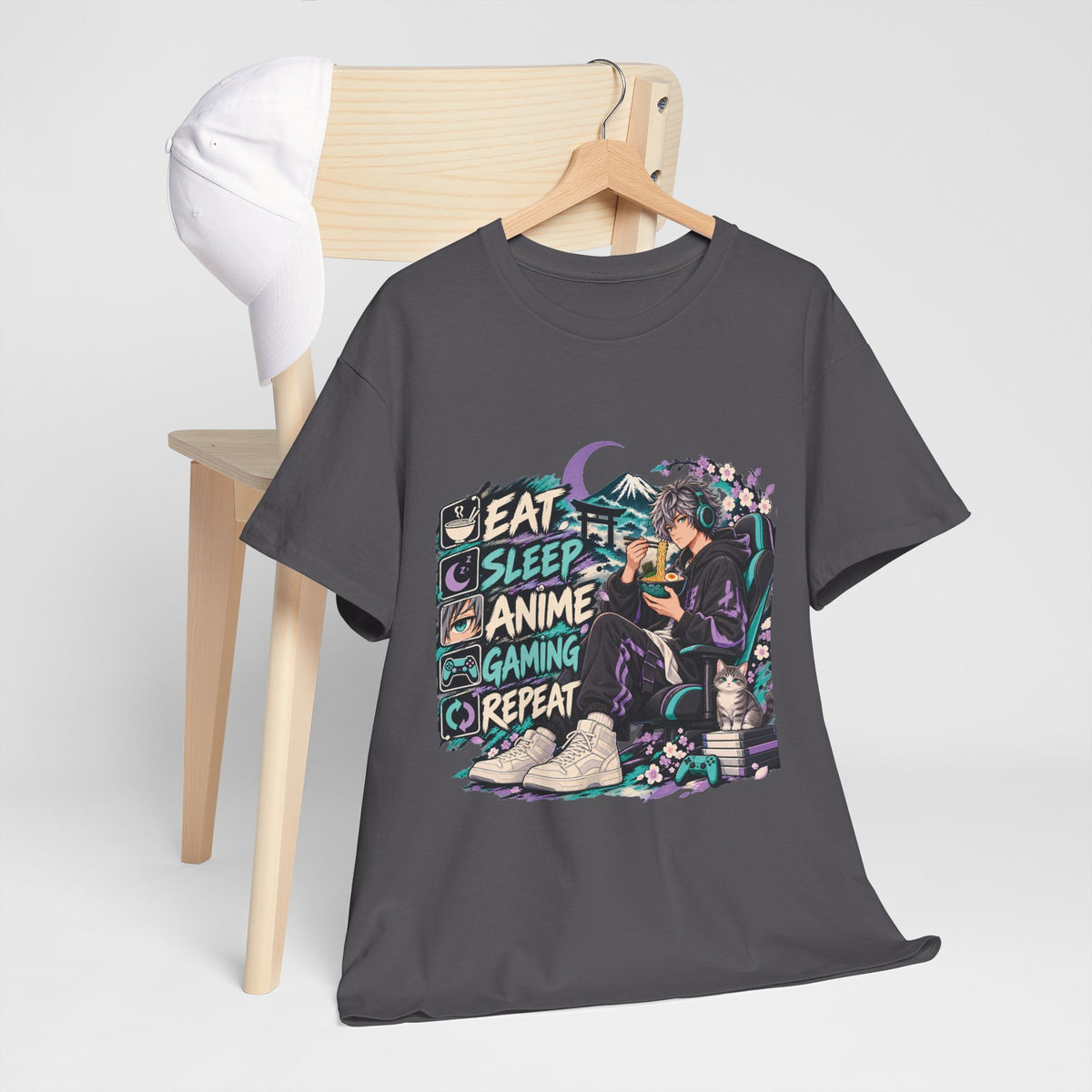 Eat Sleep Anime Gaming Repeat Video Game Graphic T-Shirt
