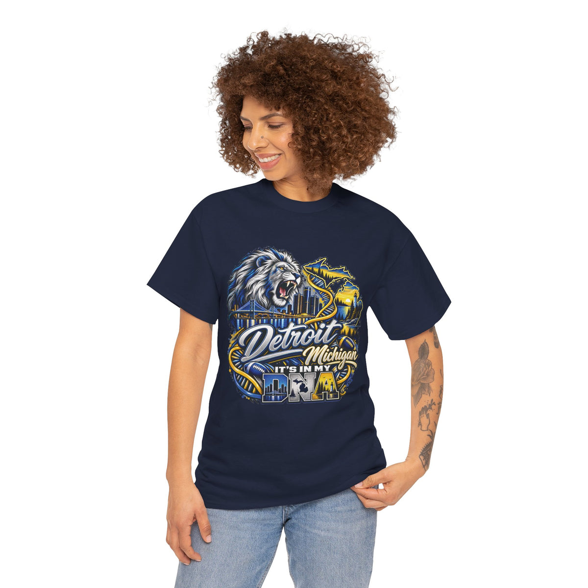 Detroit Michigan Lion Cityscape Graphic T-Shirt