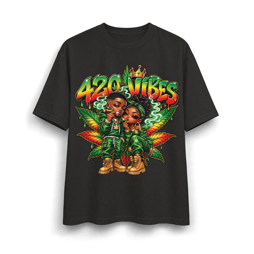 Detroit 420 Vibes Cartoon Couple T-Shirt | Cannabis Leaf Street Art Tee