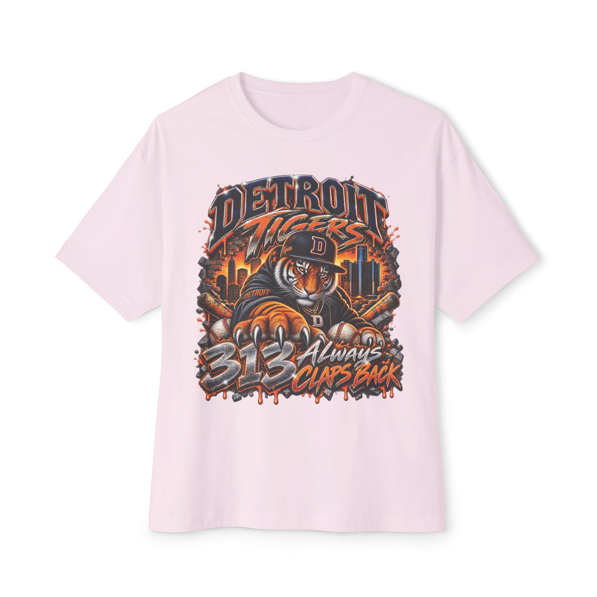 Detroit Tigers Mascot Graphic Tee | Vintage Baseball City Skyline Tee