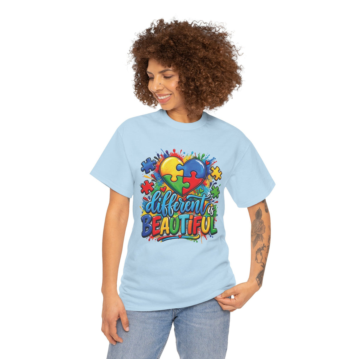 Different Is Beautiful Autism Puzzle Heart T-Shirt | Neurodiversity Awareness Tee
