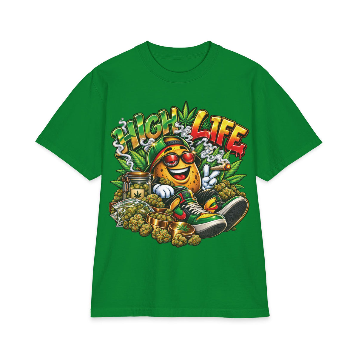 Detroir 420 High Life Smiley Stoner T-Shirt | Cannabis Leaf Skateboard Graphic