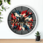 Urban Skyline Detroir Wall Clock – Red, White & Blue Cityscape Decor