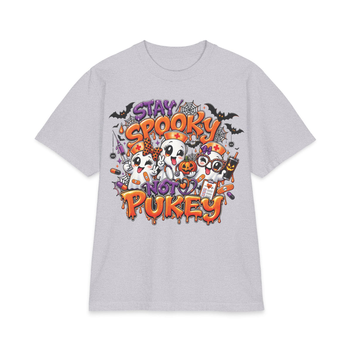 Stay Spooky Not Pukey Nurse T-Shirt | Halloween Ghosts, Candy, Bats