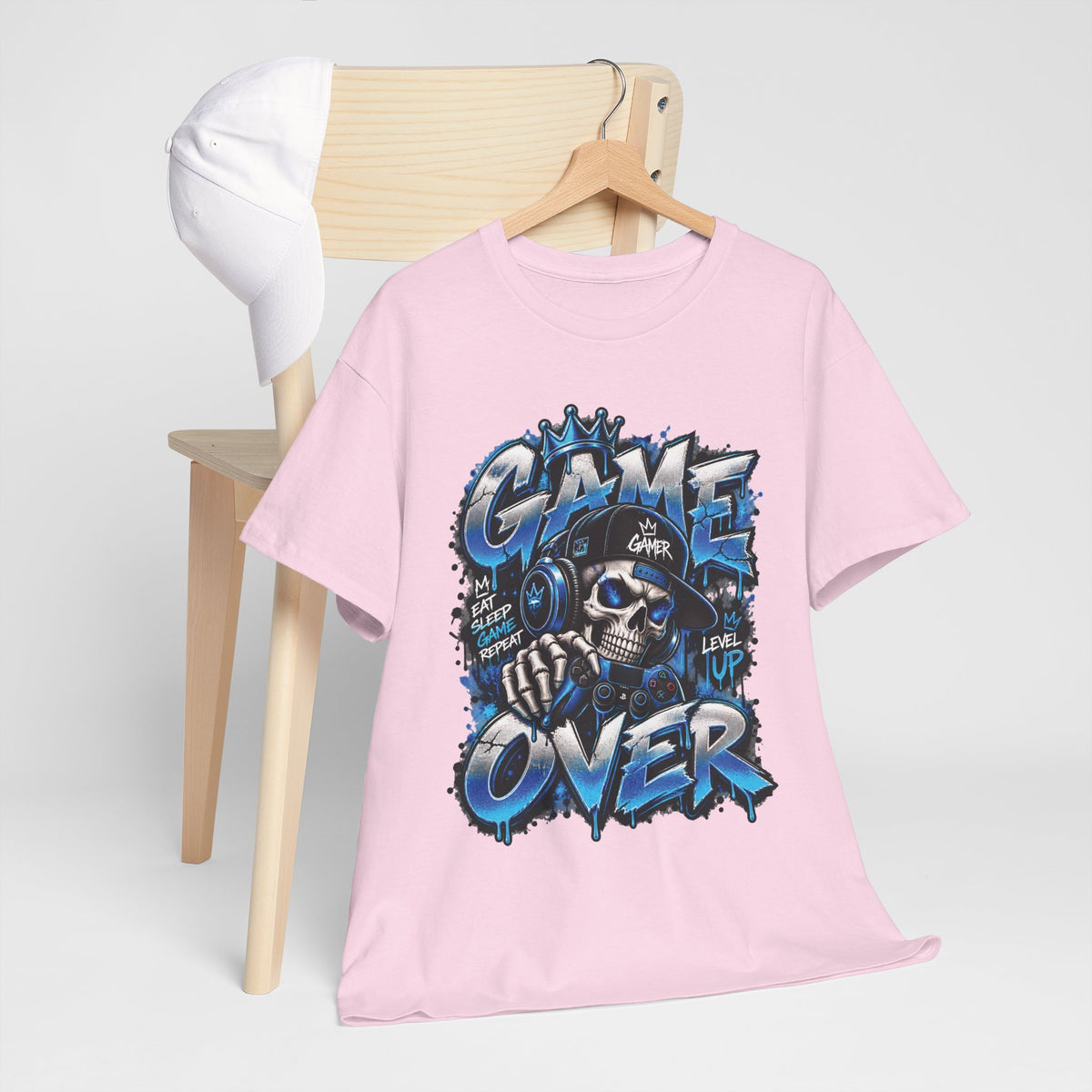 Game Over Skull Gamer T-Shirt | Level Up Graphic Tee