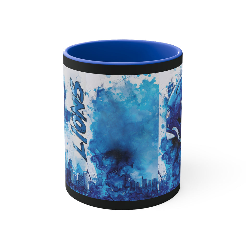 Blue Football Helmet Lions Mug | 11oz Accent Ceramic Mug
