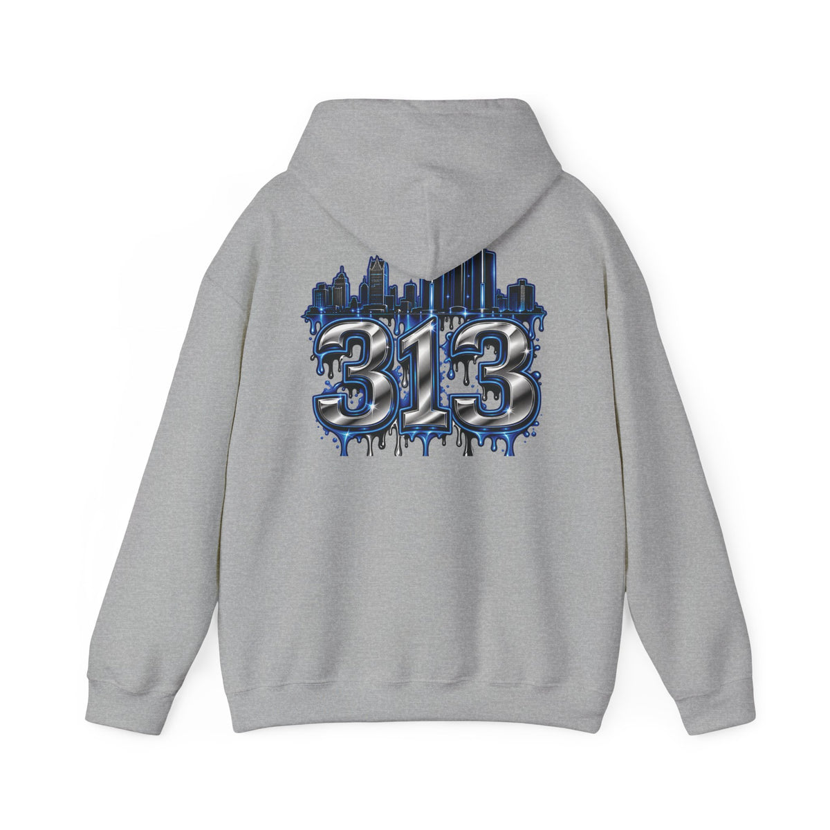 Detroit 313 Drip Skyline Hoodie | Graffiti Letter B Chest Design