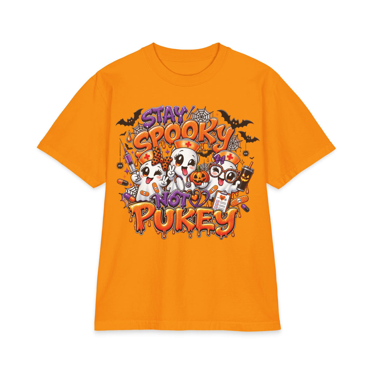 Stay Spooky Not Pukey Nurse T-Shirt | Halloween Ghosts, Candy, Bats