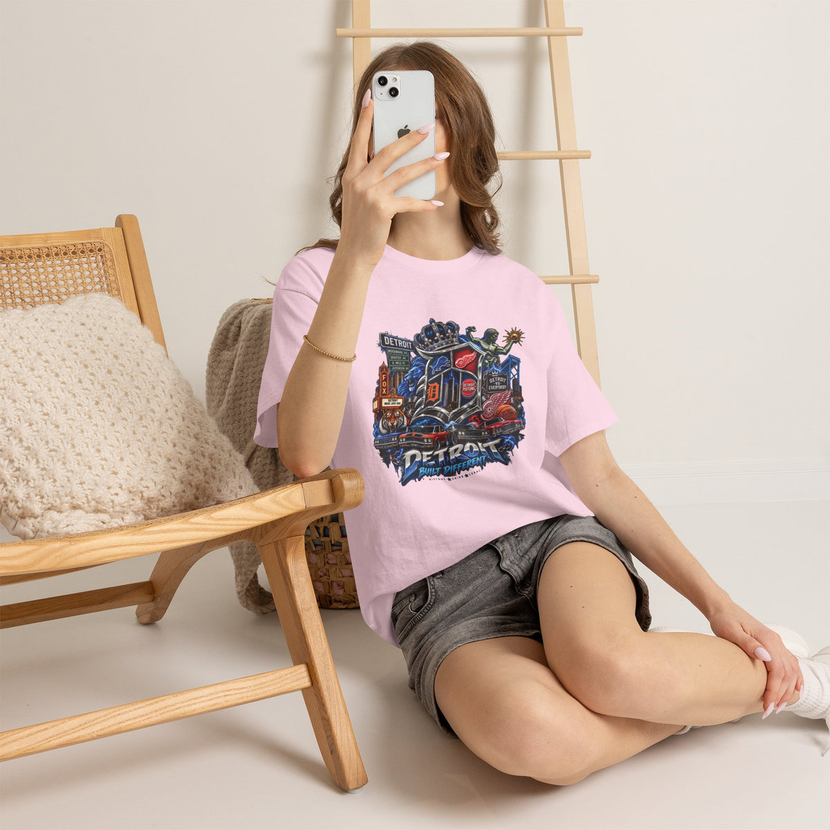 Detroit Skyline Collage T-Shirt | Motor City Landmarks, Vintage Neon Design