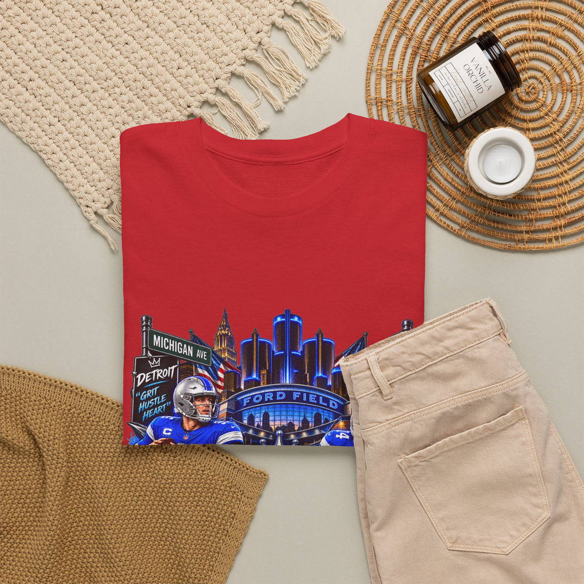 Detroit Football Graphic Tee | City Skyline, Players, Lions-Inspired Design
