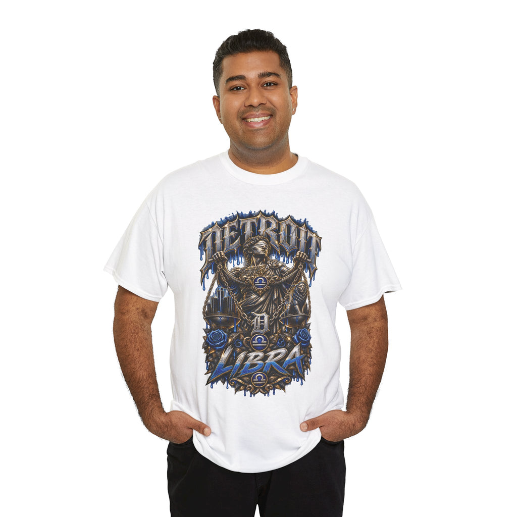 Detroit Libra T-Shirt | Skull Scales, Blue Roses, Zodiac Design
