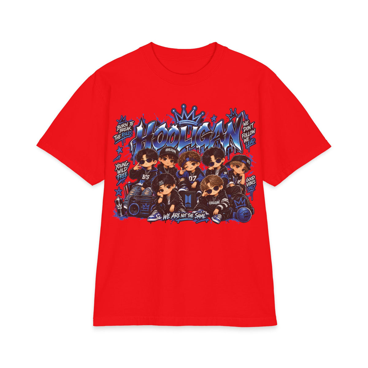 BTS Blue Anime Boy Band Graphic T-Shirt | Kawaii Chibi Crew Tee
