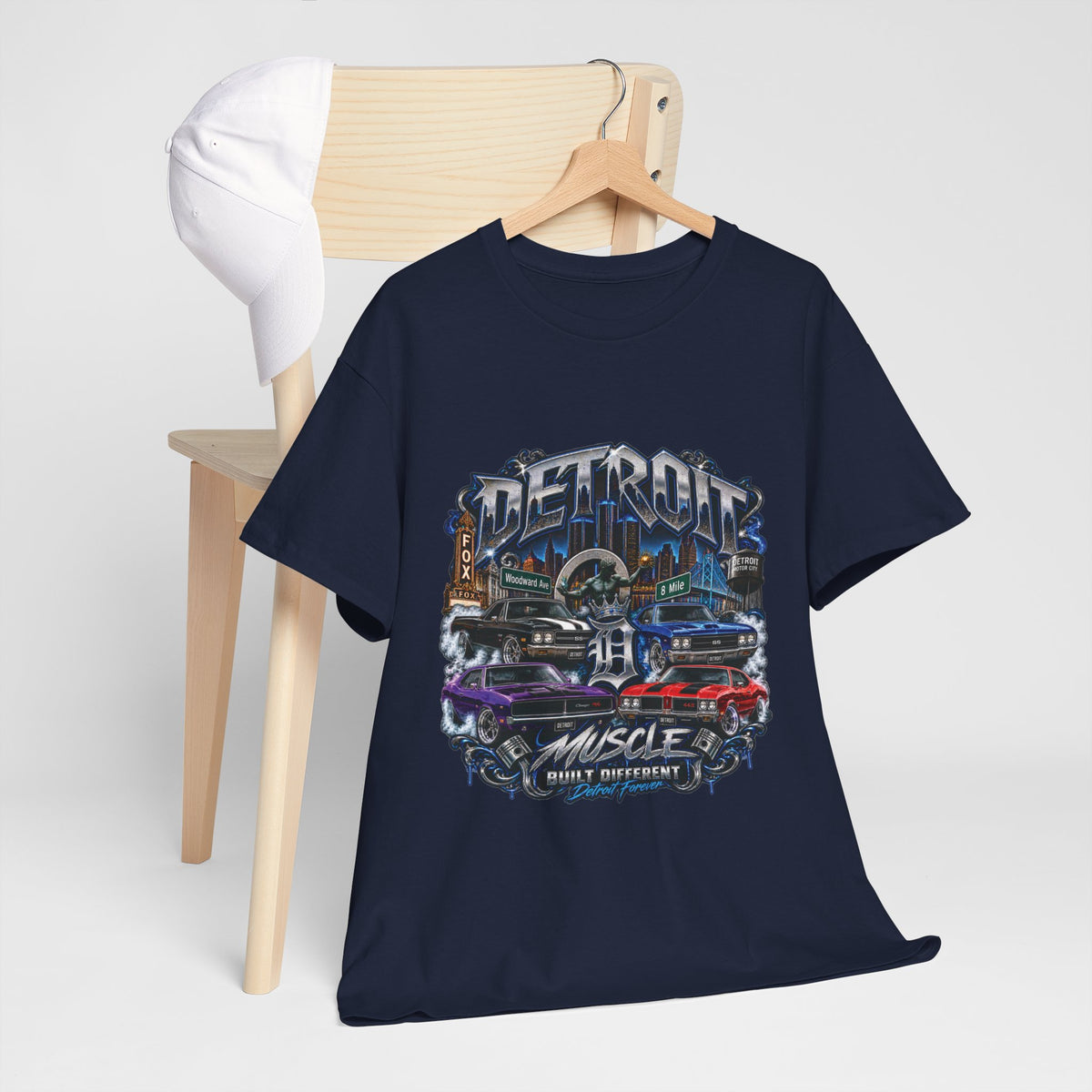 Detroit Muscle Car Tee | Vintage Hot Rod Illustration, Garage Scene