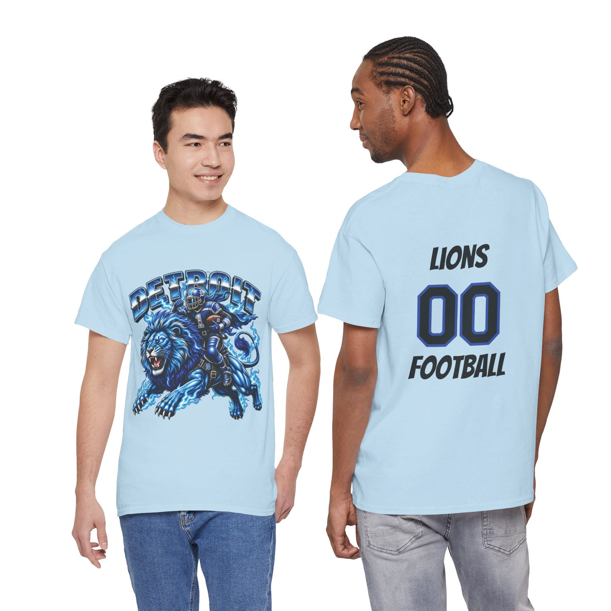 Detroit Lion Rider T-Shirt | Football Team Graphic Tee, Blue Mascot