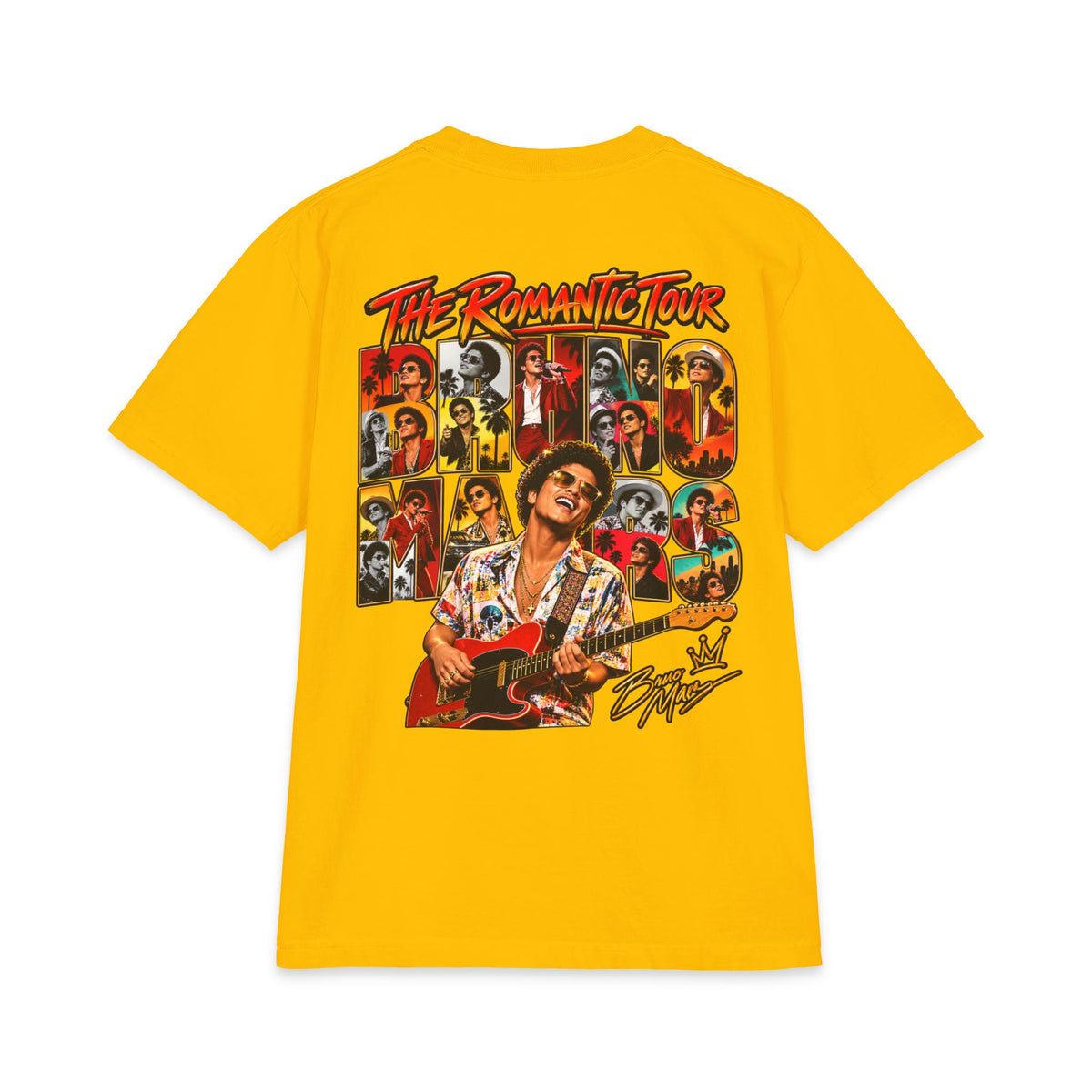 Bruno Retro Pop Singer Portrait T-Shirt | Tour Poster Back Graphic