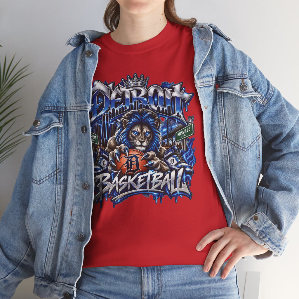 Detroit Basketball Lion Graphic Tee | City Streetball Detroit D Logo