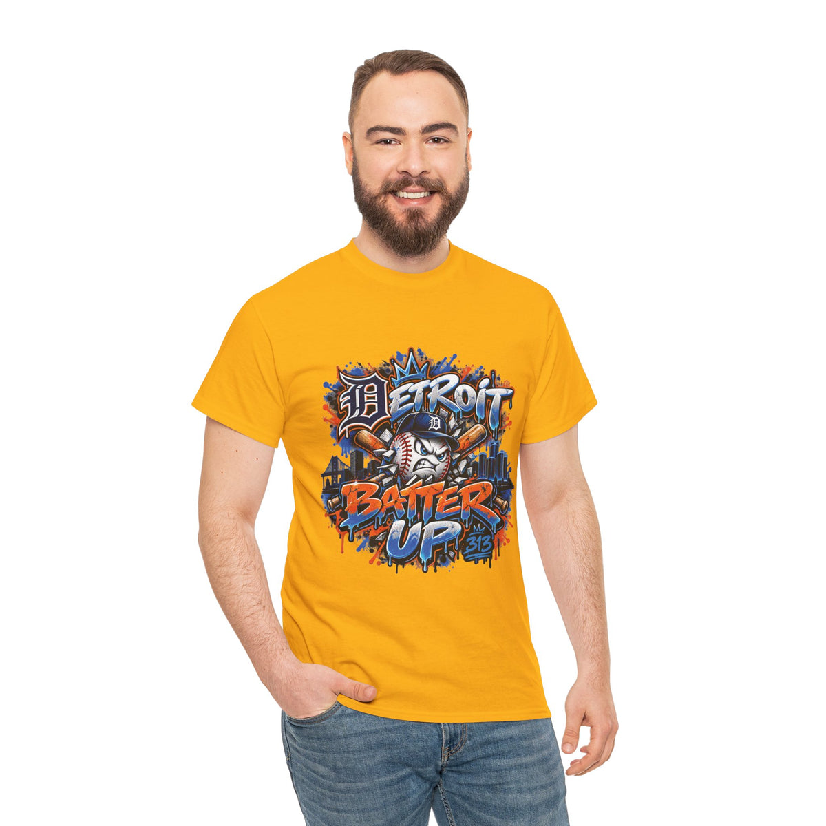 Detroit Batter Up T-Shirt | Baseball City Skyline Tee