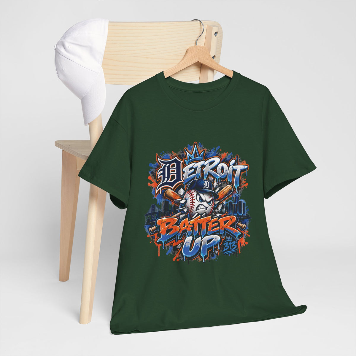 Detroit Batter Up T-Shirt | Baseball City Skyline Tee