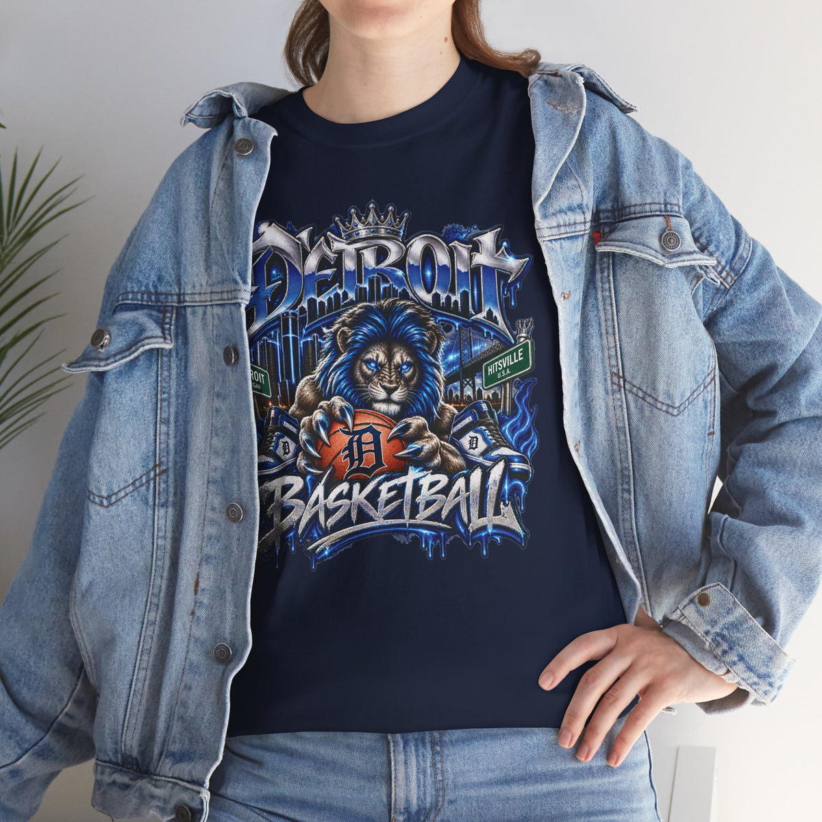 Detroit Basketball Lion Graphic Tee | City Streetball Detroit D Logo