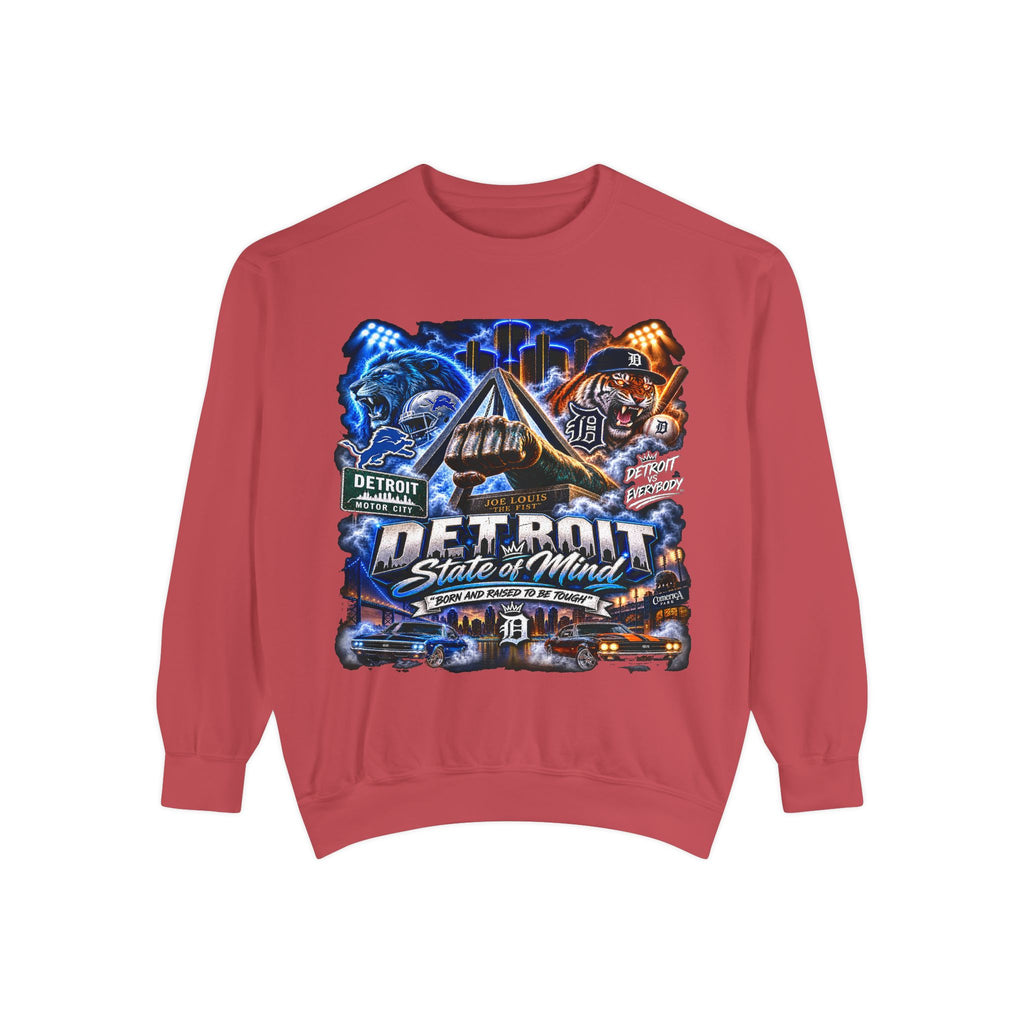 Detroit Skyline Motor City graphic Sweatshirt | Vintage cityscape, engine, blue orange