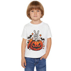 Peace Hand Skeleton in Jack-O'-Lantern Toddler T-shirt | Halloween Pumpkin Bats