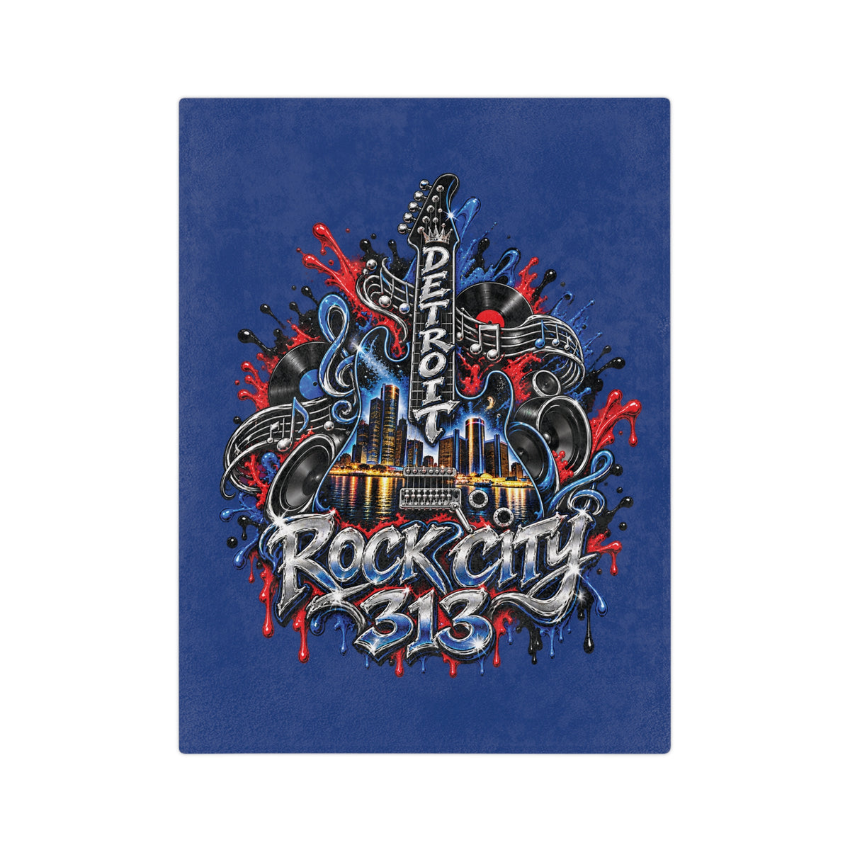 Detroit Rock City 313 graphic Velveteen Blanket | Guitar Skyline Music design