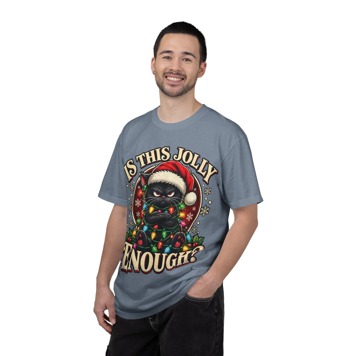 Grumpy Cat in Santa Hat T-Shirt | "Is This Jolly Enough?" Holiday Tee