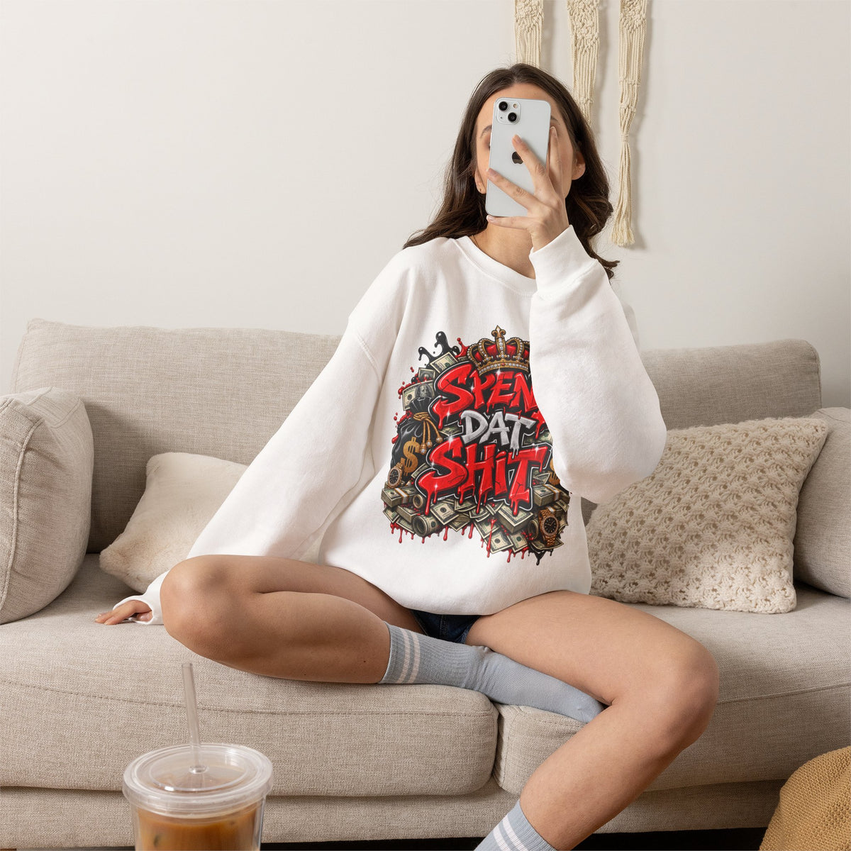 Spend Dat Shit Sweatshirt | Graffiti Money Crown Design, Streetwear Crewneck