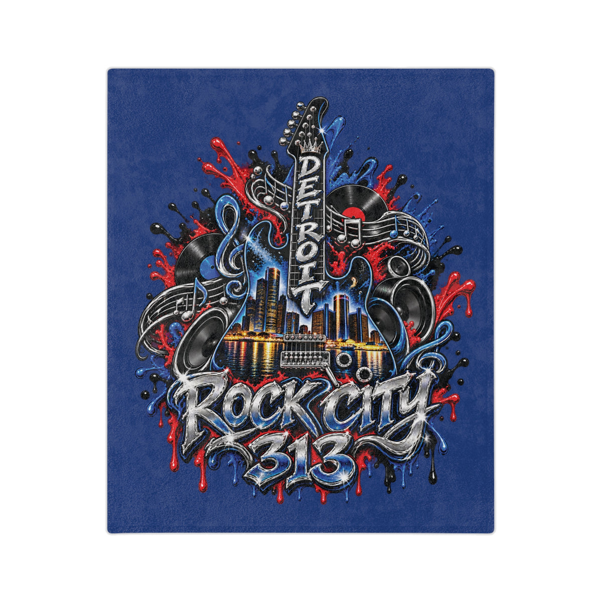 Detroit Rock City 313 graphic Velveteen Blanket | Guitar Skyline Music design