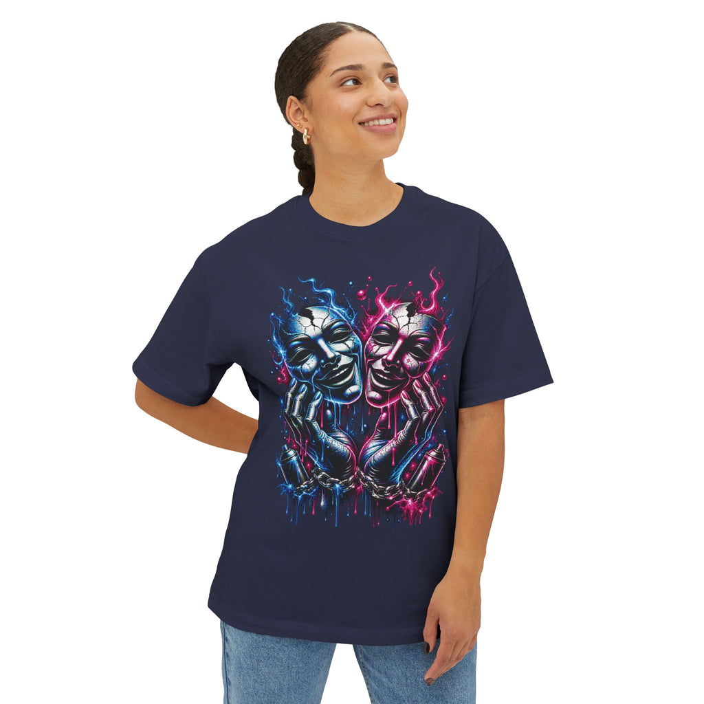 Blue and Pink Melting Masks T-Shirt | Abstract Drip Art