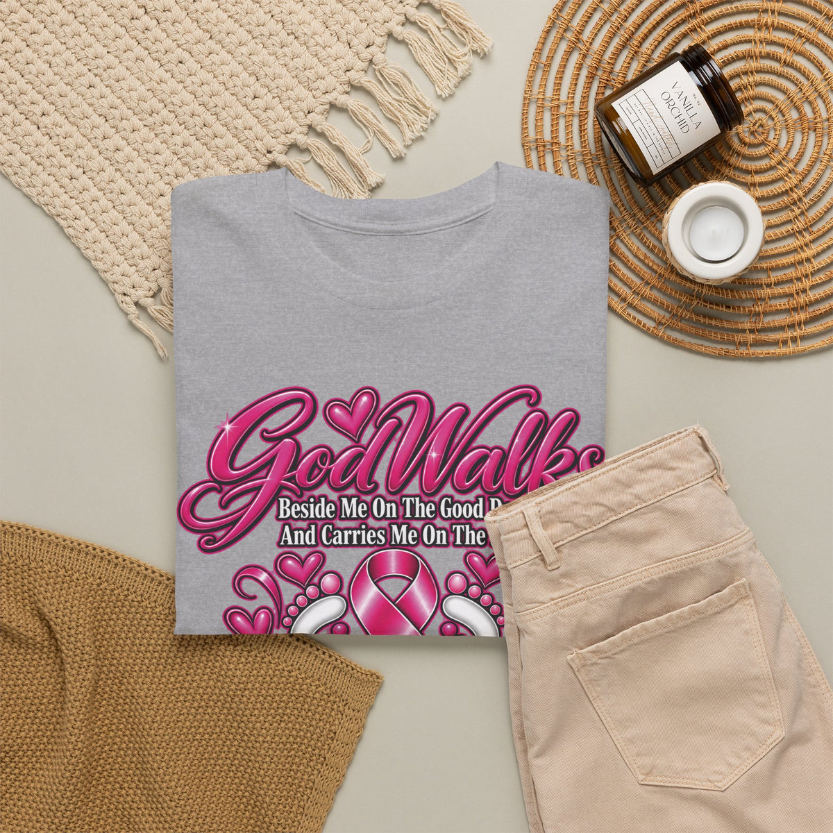 Breast Cancer Awareness Ribbon Tee | I'll Never Walk Alone, God Walks