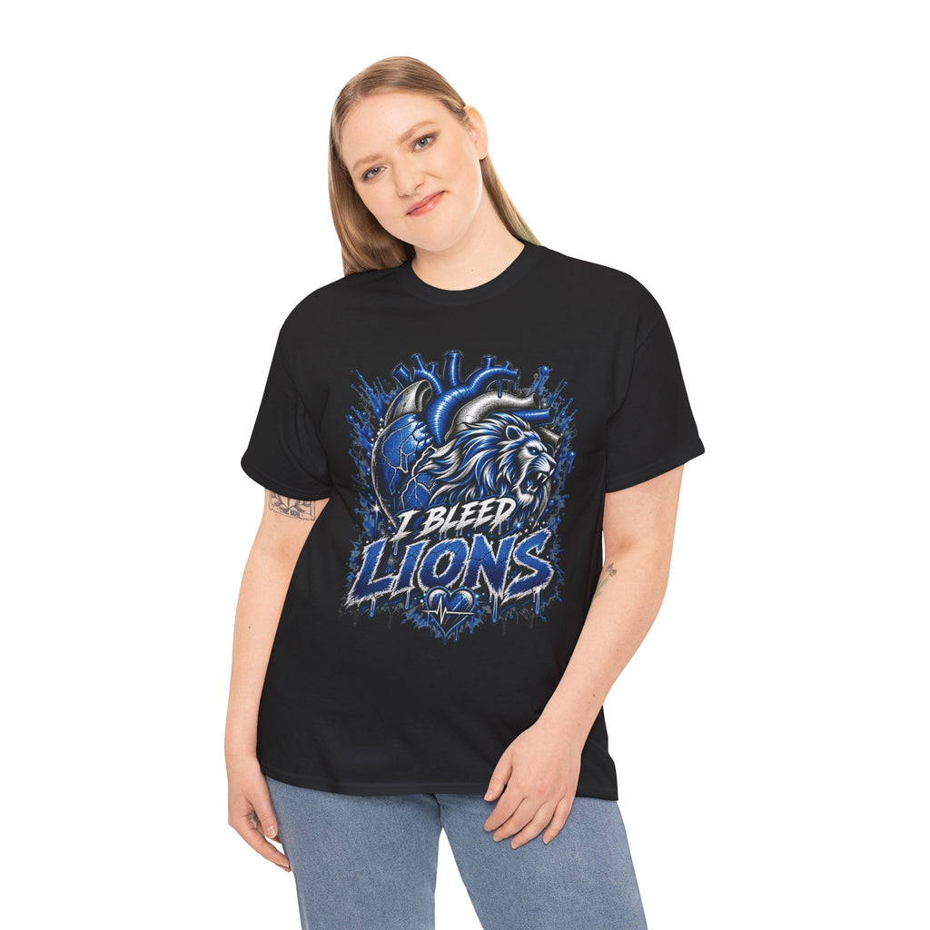 I Bleed Lions T-Shirt | Blue Lion Heart Graphic, Sports Fan Tee