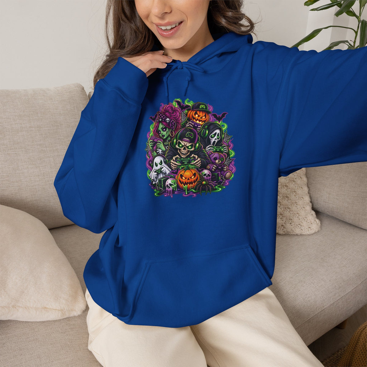 Spooky Halloween Skull Pumpkin Floral Hoodie | Haunted Garden Sweatshirt