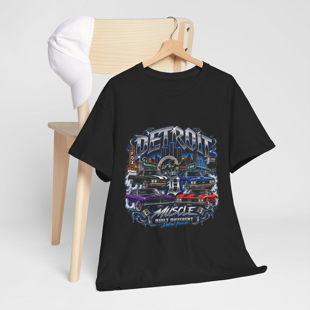 Detroit Muscle Car Tee | Vintage Hot Rod Illustration, Garage Scene
