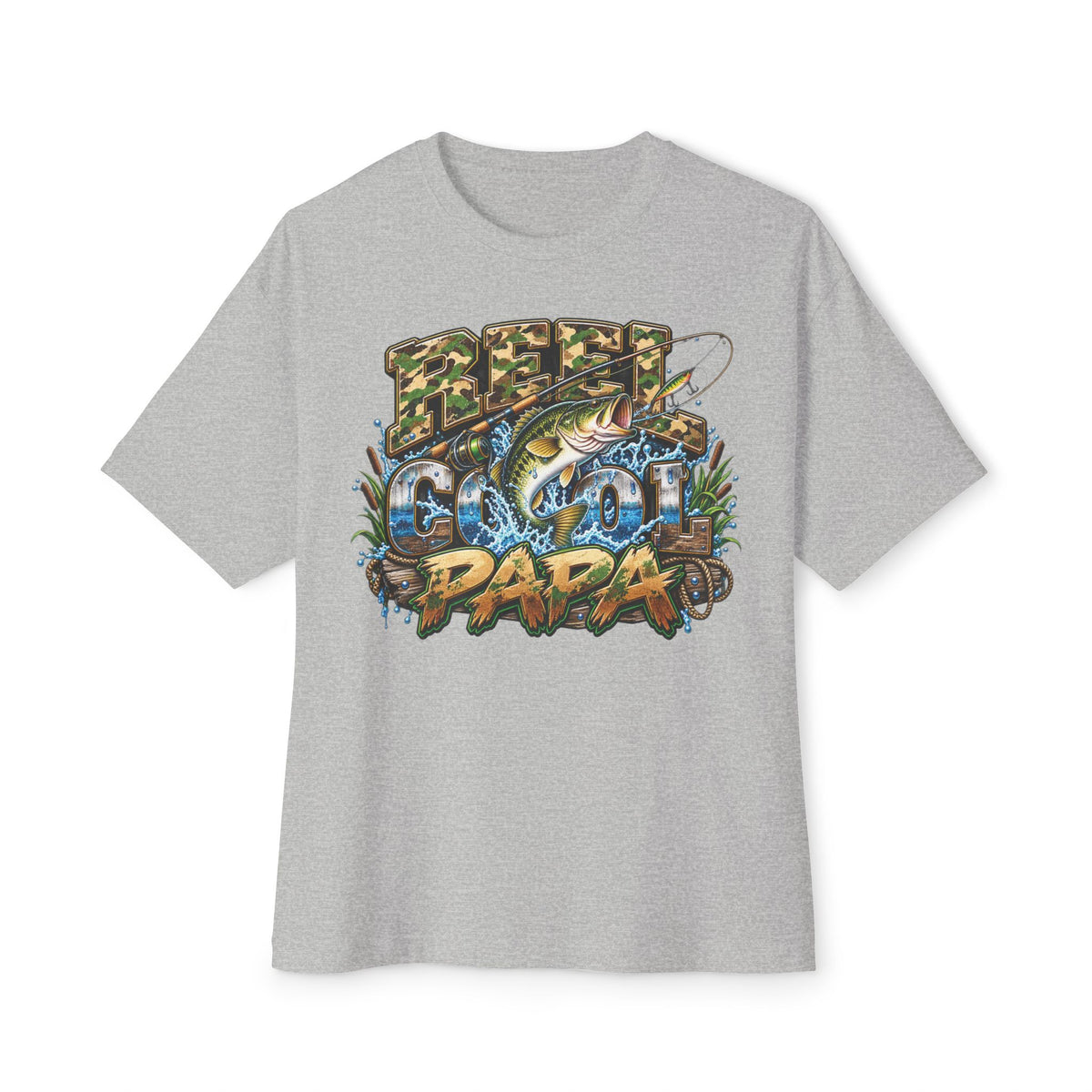Gone Fishin' Papa Tee | Fishing Bass Graphic T-Shirt, Camo Lettering