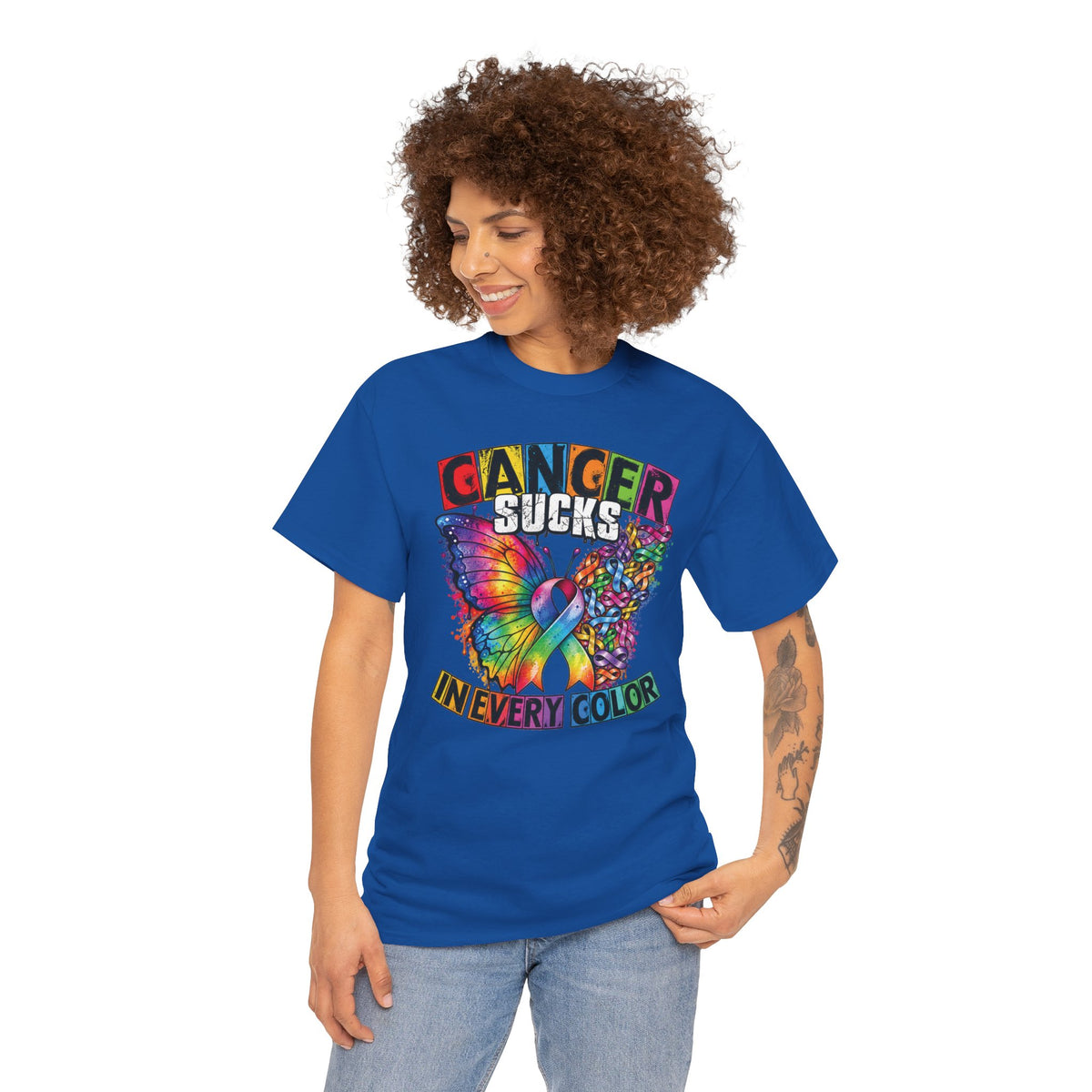 Cancer Sucks Butterfly tee | Awareness Ribbon Rainbow Colors