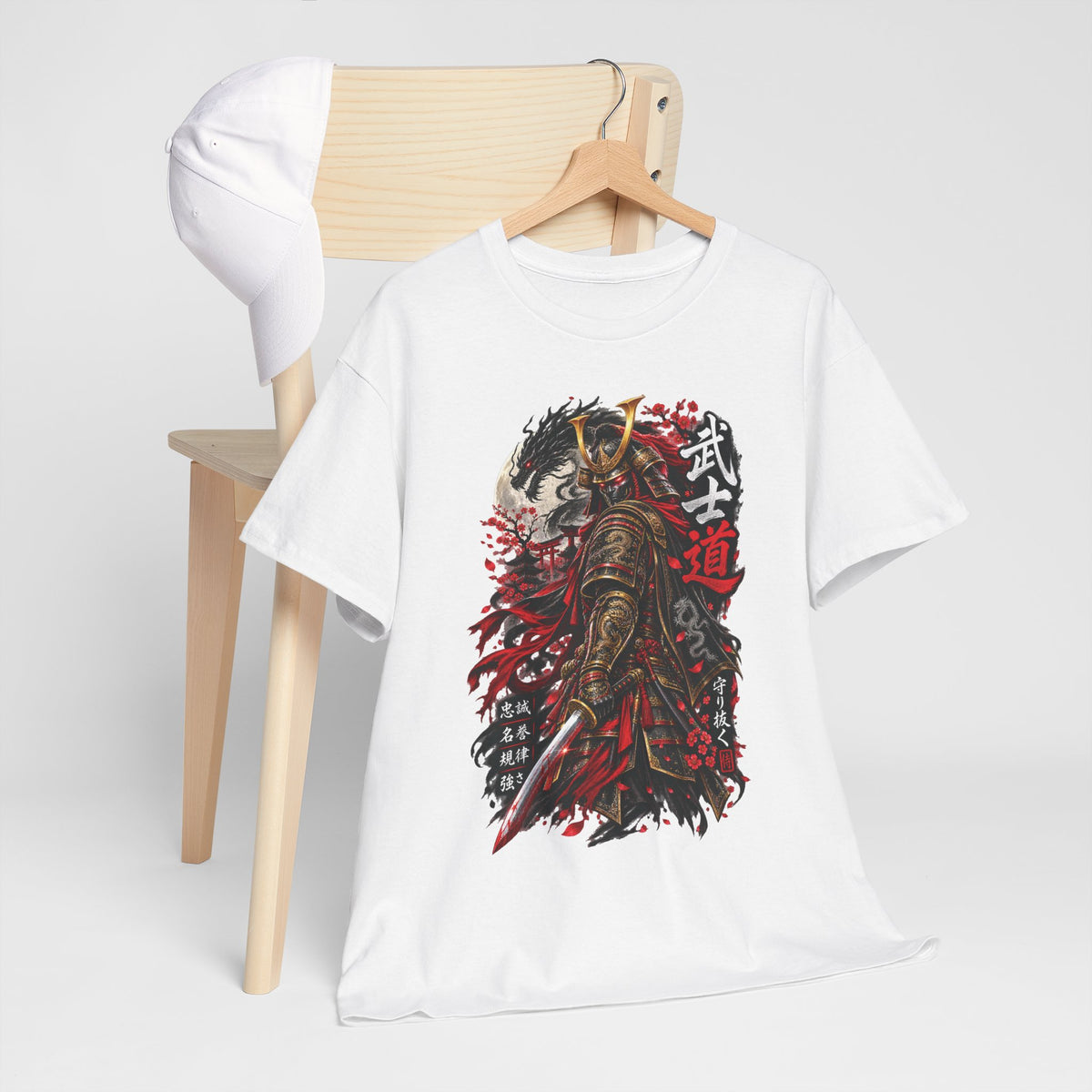 Samurai Warrior Illustration T-Shirt | Japanese Armor, Katana, Kanji