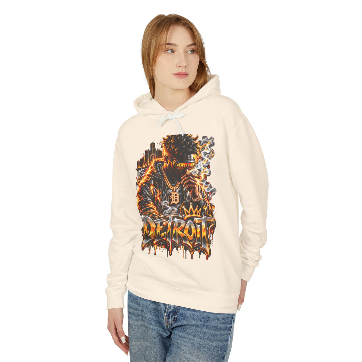 Detroit Flames Graphic Hoodie | City Skyline, Graffiti Drip Design
