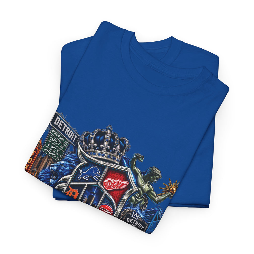 Detroit Skyline Collage T-Shirt | Motor City Landmarks, Vintage Neon Design