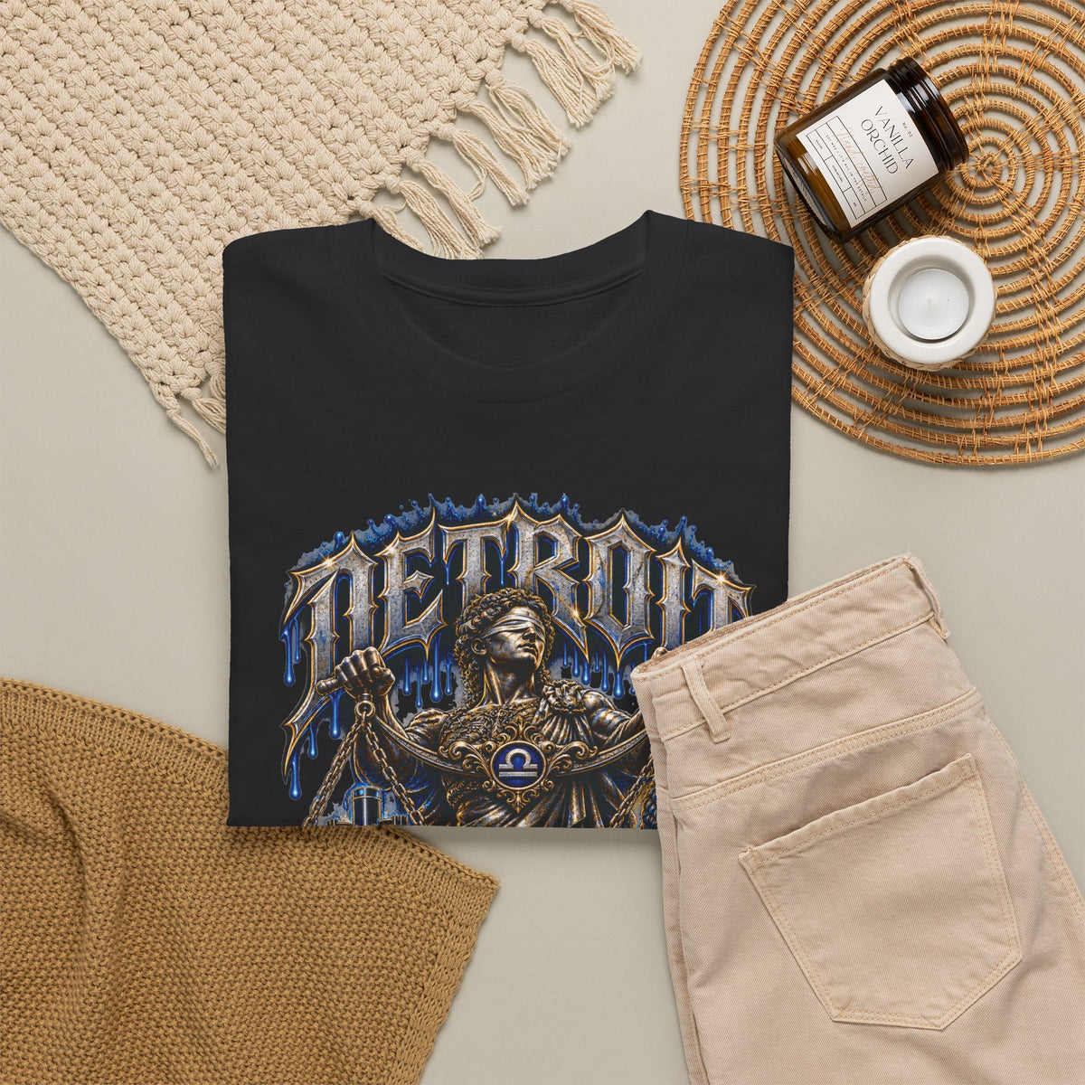 Detroit Libra T-Shirt | Skull Scales, Blue Roses, Zodiac Design
