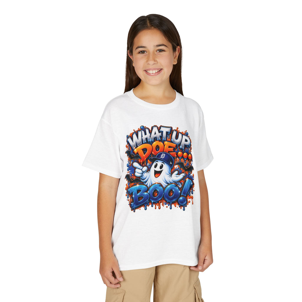 Det What Up Doe Boo! Ghost Graphic T-Shirt | Halloween Kids Tee