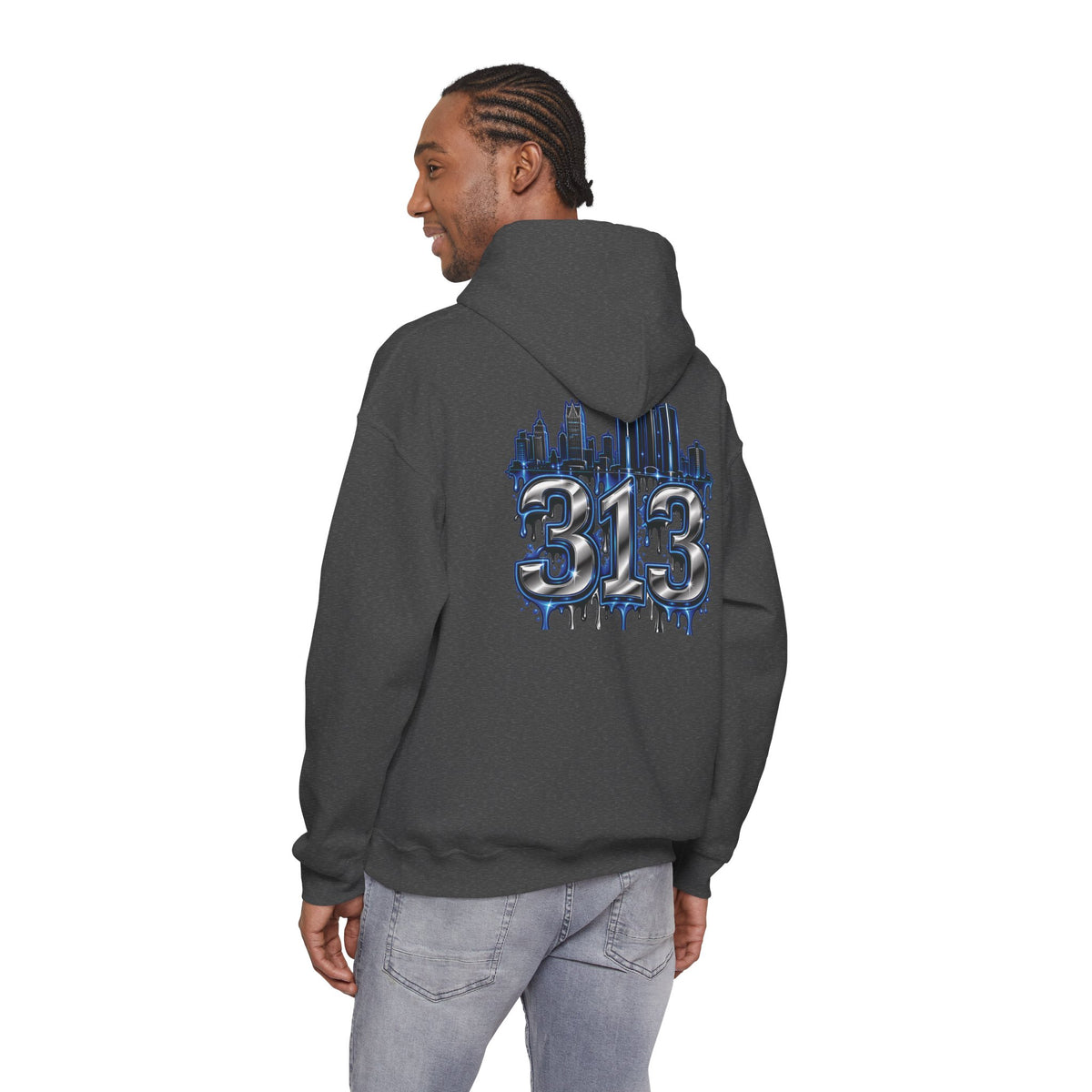 Detroit 313 Drip Skyline Hoodie | Graffiti Letter B Chest Design