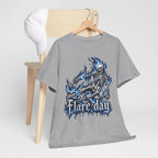 Blue Flaming Skeleton Skateboard T-Shirt | Skull Flame Graphic Tee