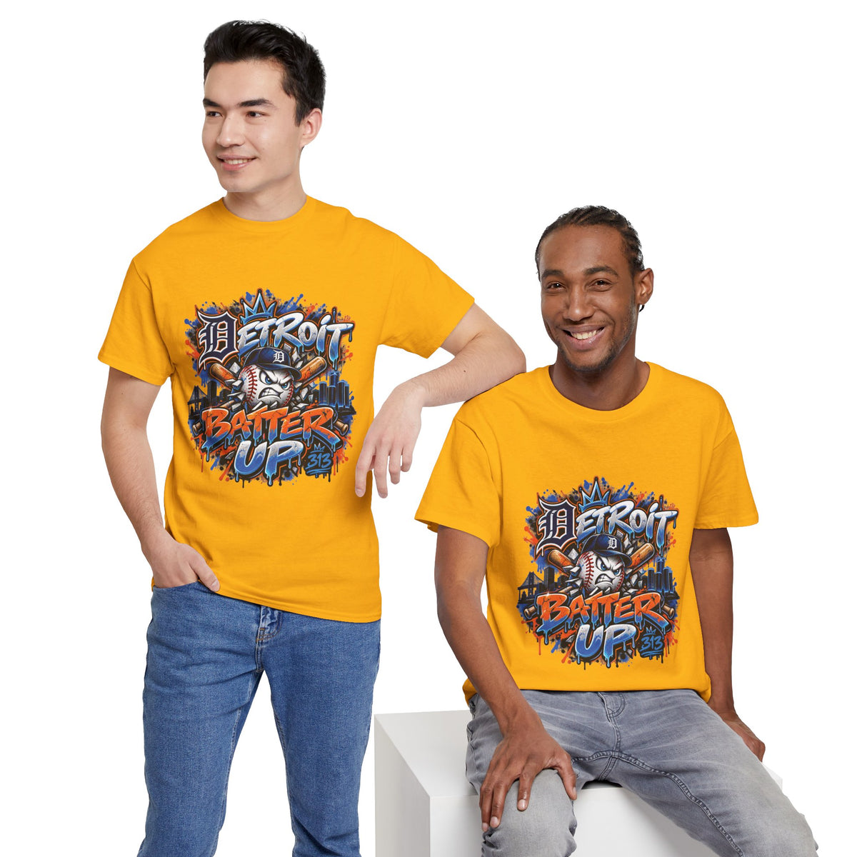 Detroit Batter Up T-Shirt | Baseball City Skyline Tee
