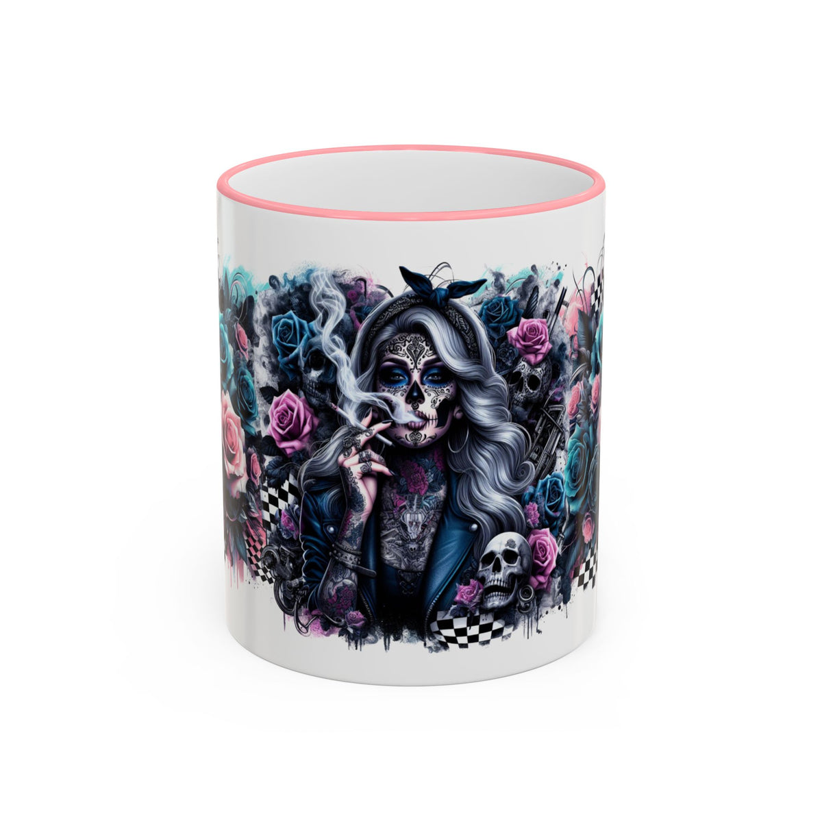 Sugar Skull Girl mug | Accent Rim & Handle ceramic mug