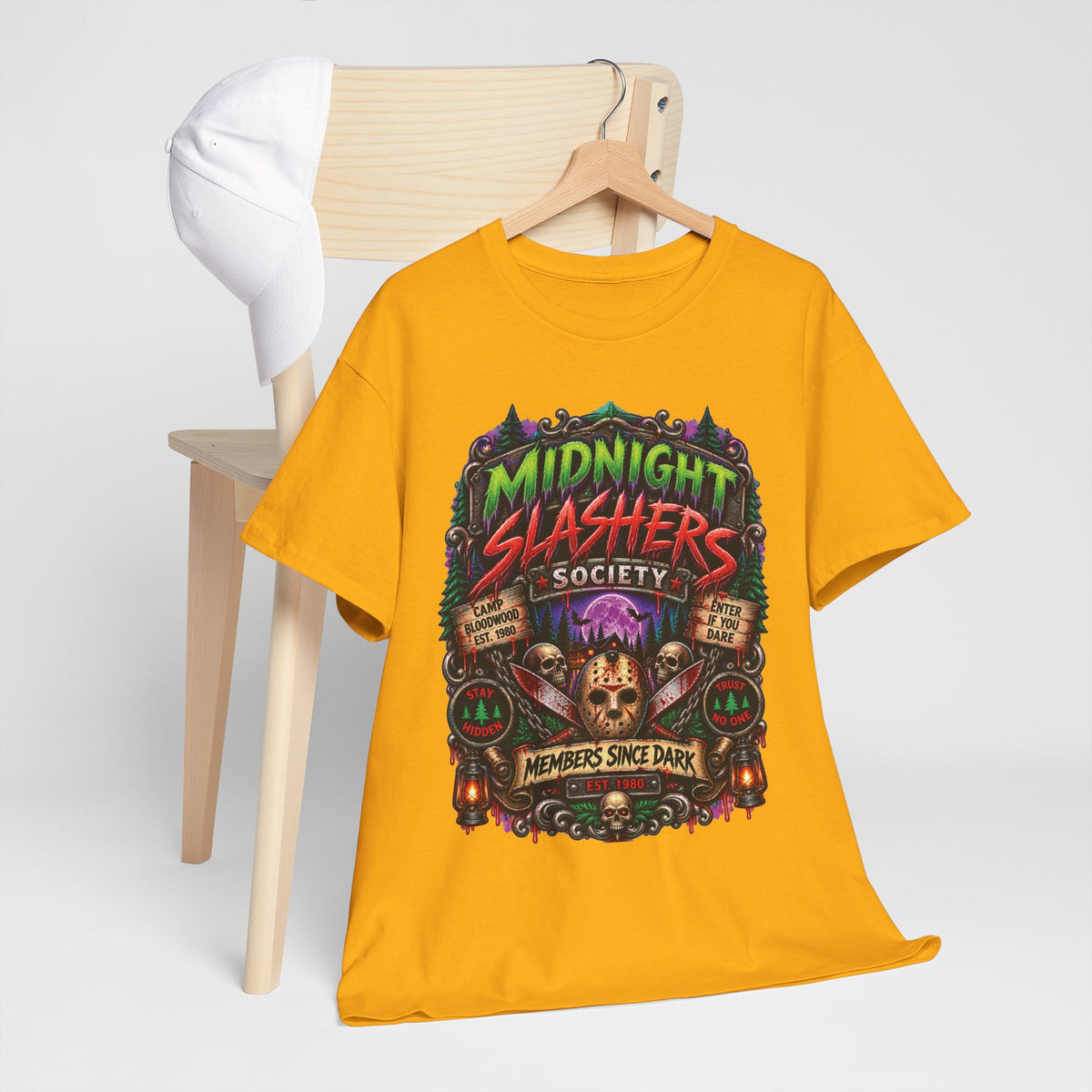 Midnight Slashers Society Skull Tee | Horror Club Graphic T-Shirt